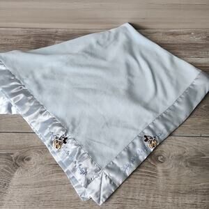 Disney Baby Stitched Mickey Design Blue Blanket Satin Trim Lovey Cute As A Bug